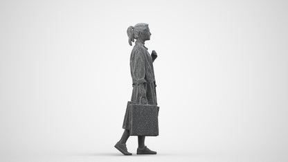realistic 3D human woman casual walking, archviz people FBX OBJ for Blender, wireframe side view