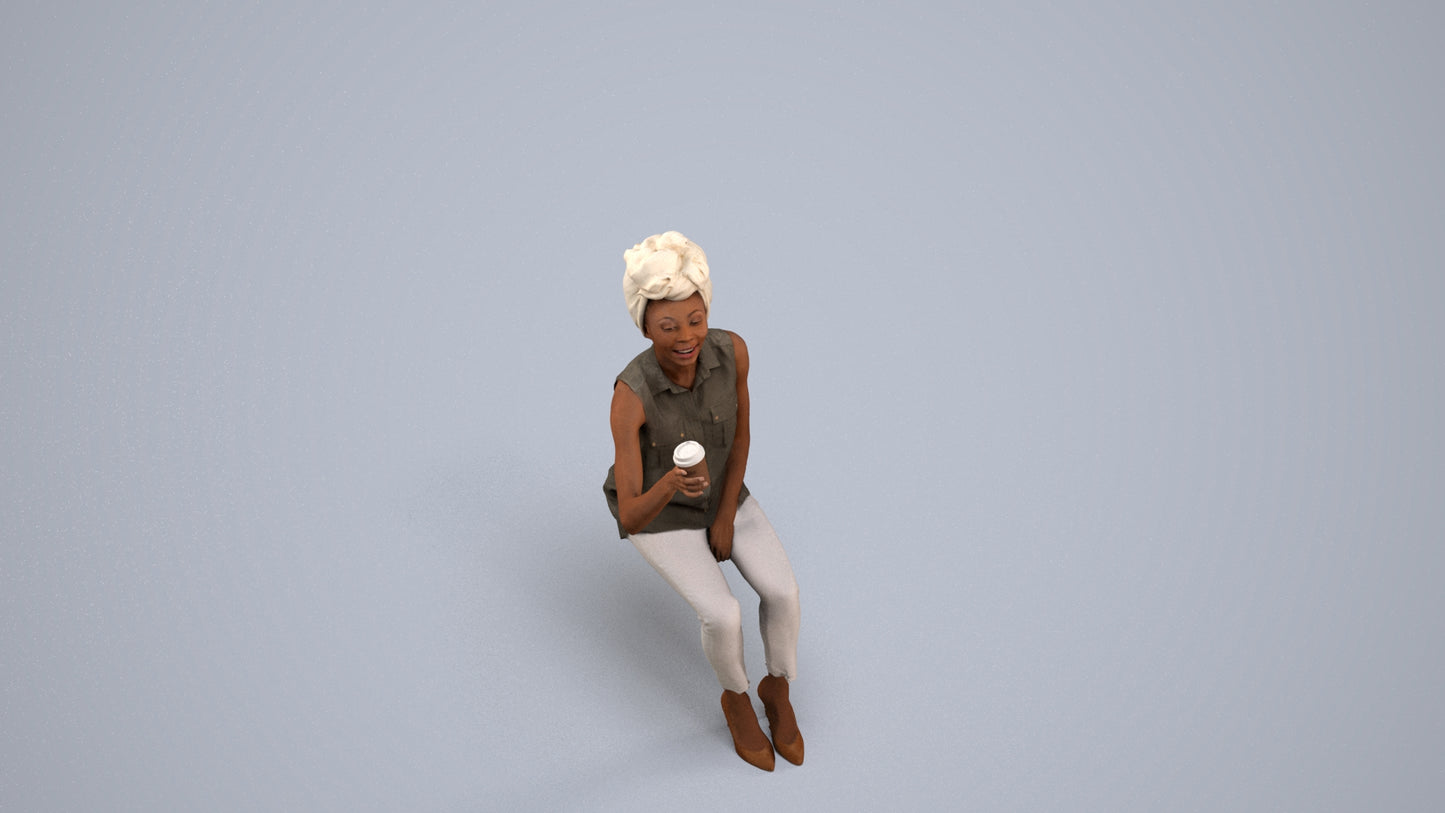 realistic 3D people woman casual sitting, render-ready for V-Ray and Corona, FBX OBJ, back view render