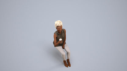 realistic 3D people woman casual sitting, render-ready for V-Ray and Corona, FBX OBJ, back view render