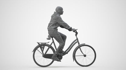 realistic 3D boy casual cycling, scanned archviz people for Blender and 3ds Max, wireframe side view