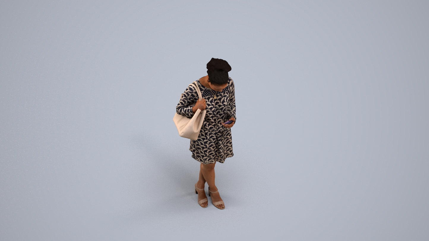 scanned 3D woman casual standing, photogrammetry people for Enscape and V-Ray, back view render