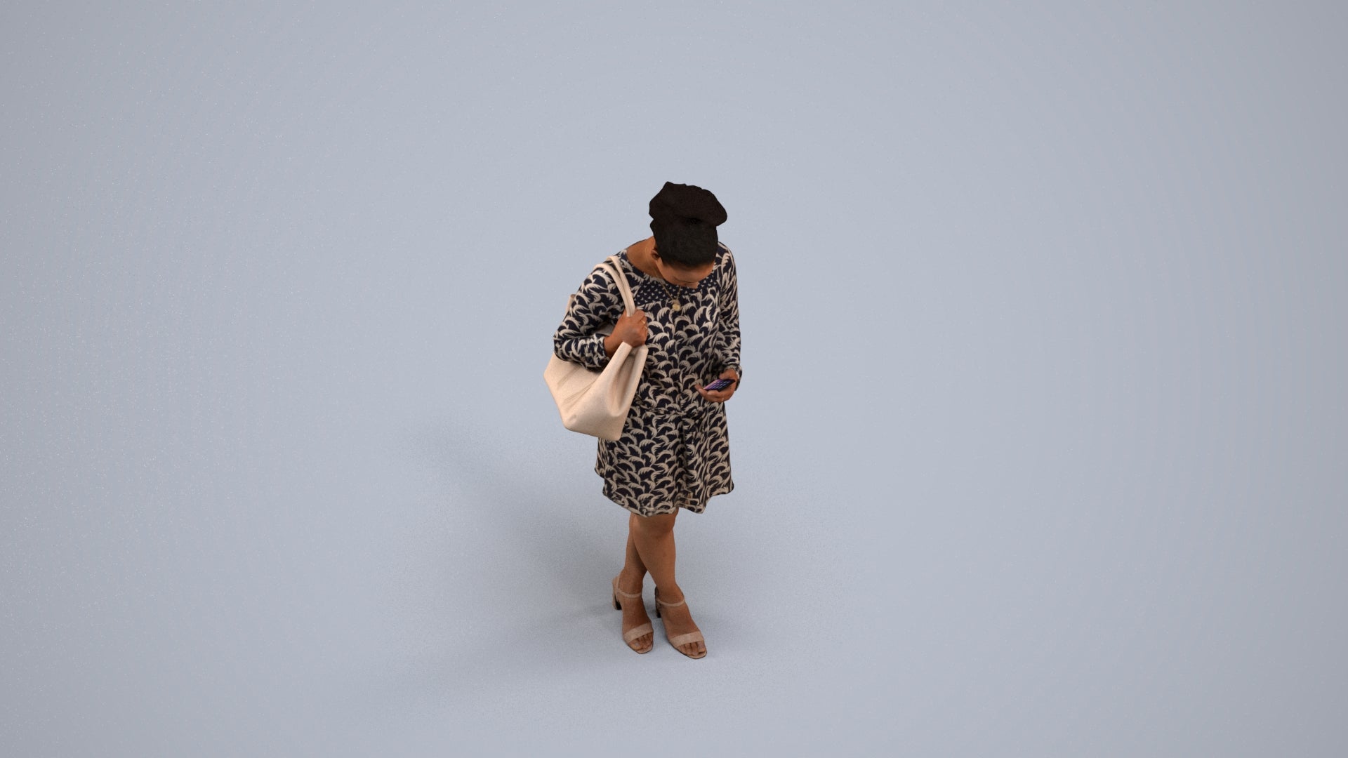 scanned 3D woman casual standing, photogrammetry people for Enscape and V-Ray, back view render