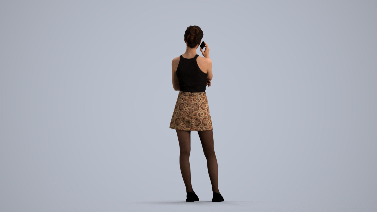 3D human model woman casual standing, photogrammetry scanned person for archviz, front view render