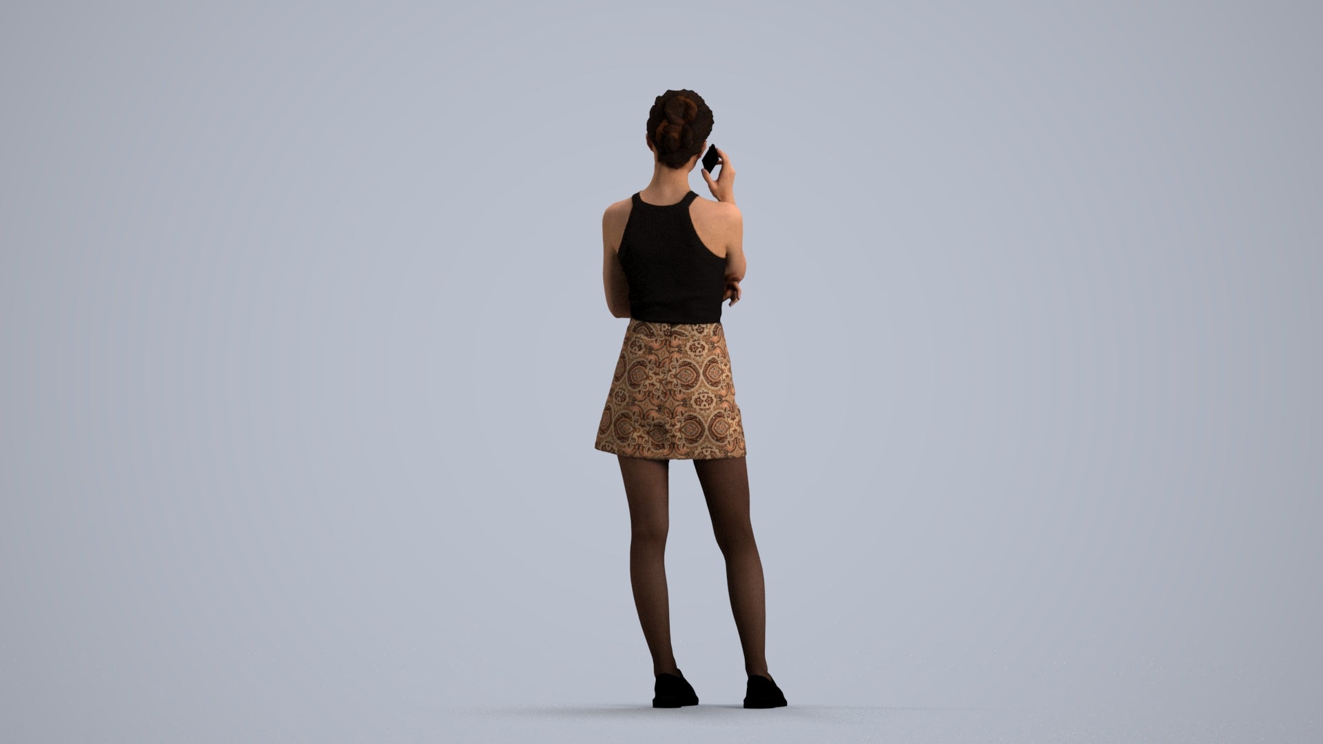 3D human model woman casual standing, photogrammetry scanned person for archviz, front view render