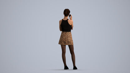 3D human model woman casual standing, photogrammetry scanned person for archviz, front view render