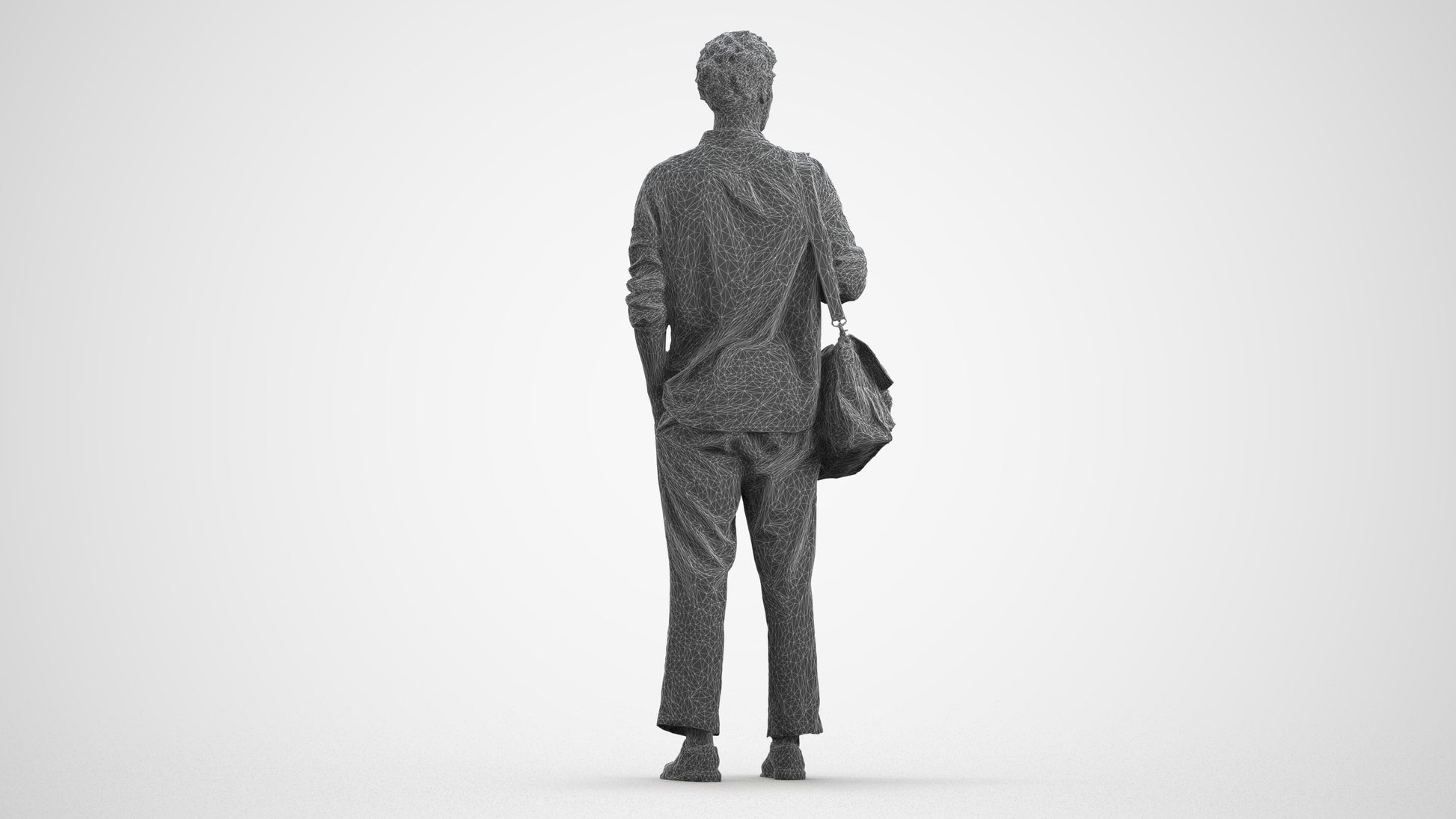 scanned 3D man casual standing, photogrammetry people for Enscape and V-Ray, wireframe front view