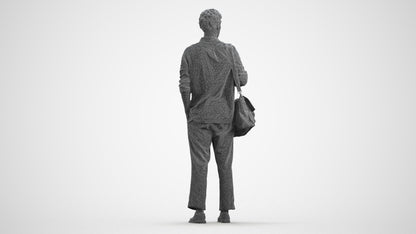 scanned 3D man casual standing, photogrammetry people for Enscape and V-Ray, wireframe front view