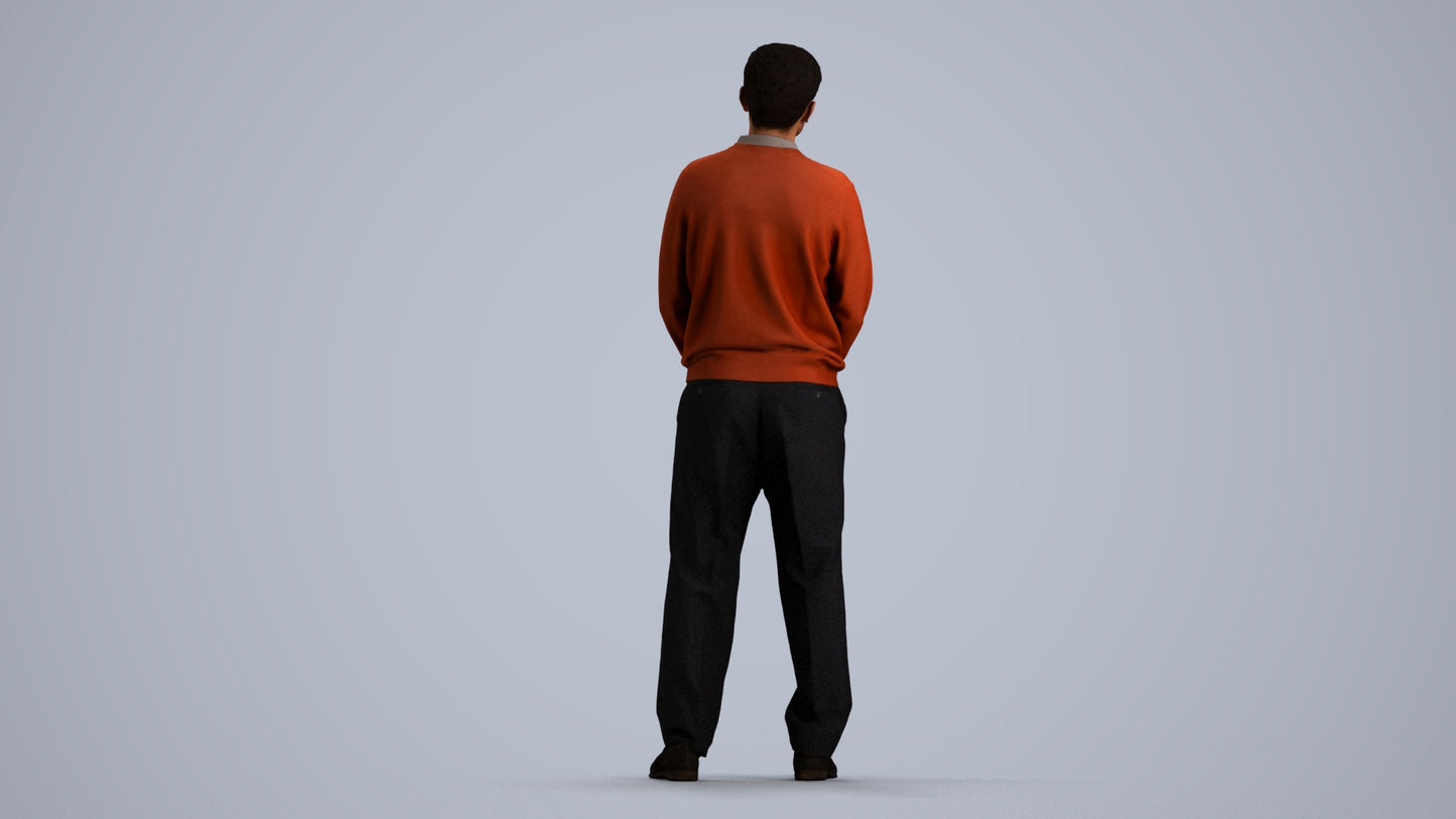3D people model man casual standing, scanned human for 3ds Max rendering, front view render
