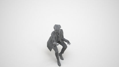 realistic 3D woman business sitting, scanned archviz people for Blender and 3ds Max, wireframe three-quarter view