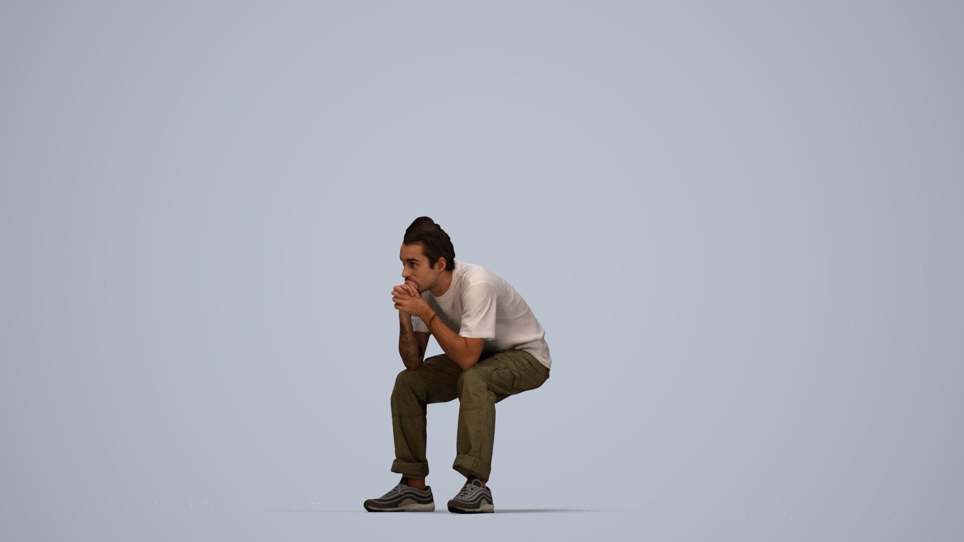 realistic 3D man casual sitting, scanned archviz people for Blender and 3ds Max, top-down view render