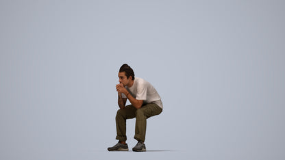 realistic 3D man casual sitting, scanned archviz people for Blender and 3ds Max, top-down view render