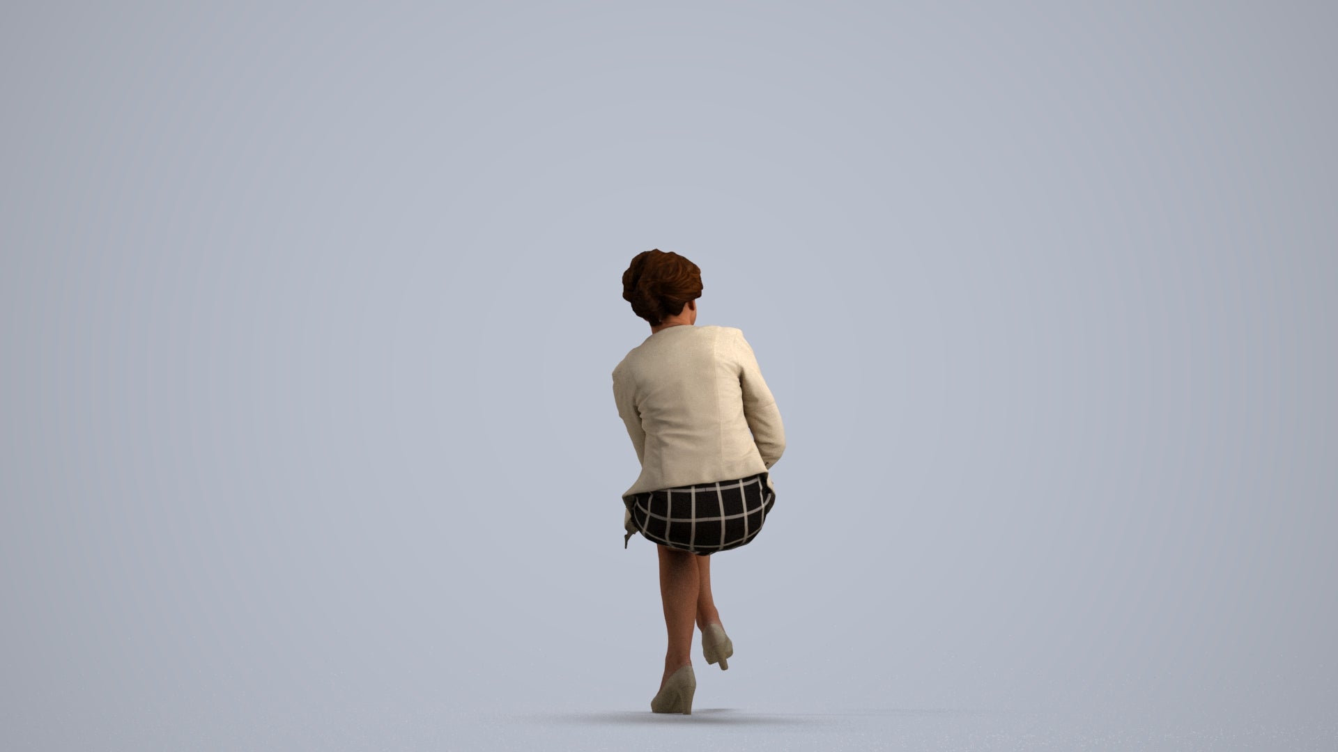 realistic 3D human woman business sitting, archviz people FBX OBJ for Blender, front view render