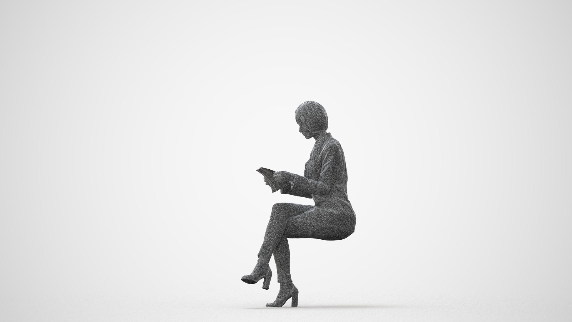 3D people model woman casual sitting, scanned human for 3ds Max rendering, square thumbnail