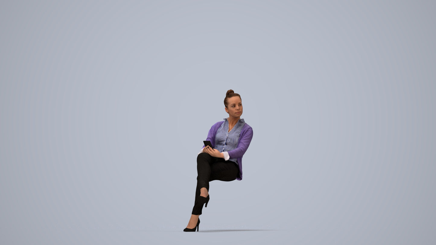 3D people model woman business sitting, scanned human for 3ds Max rendering, top-down view render