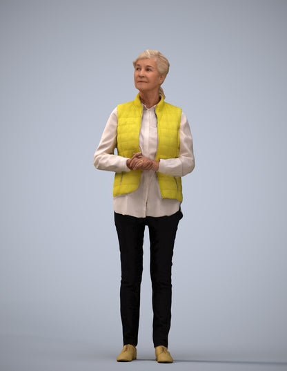 realistic 3D senior woman casual standing, scanned archviz people for Blender and 3ds Max