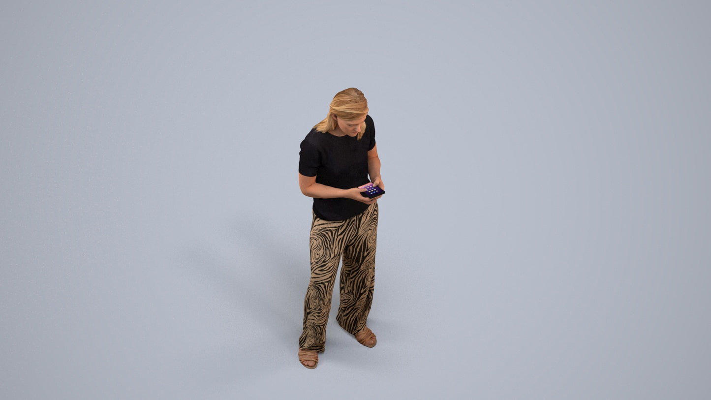 3D people model woman casual standing, scanned human for 3ds Max rendering, back view render