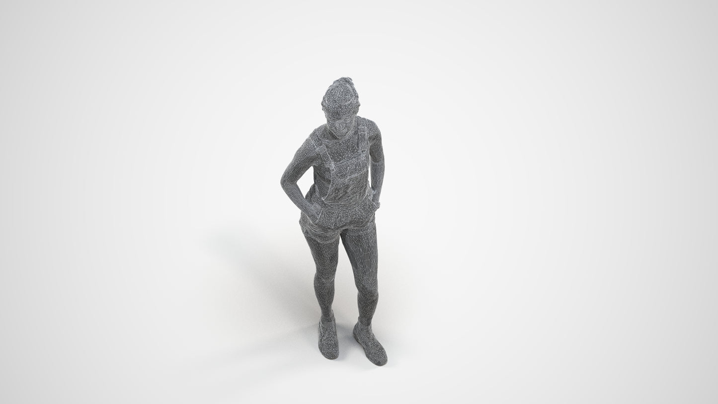 3D people model woman casual standing, scanned human for 3ds Max rendering, wireframe three-quarter view