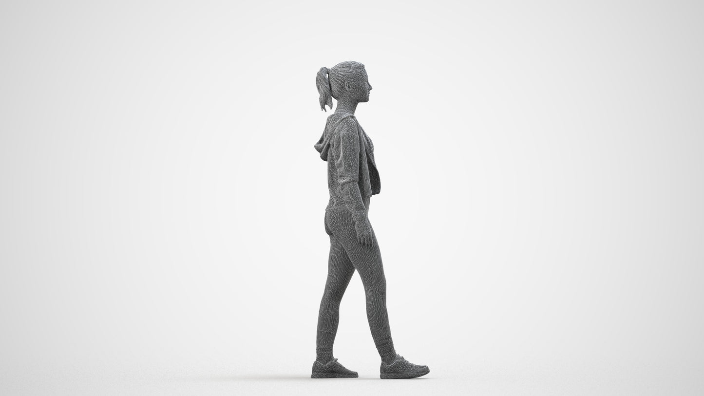 realistic 3D people woman sport, render-ready for V-Ray and Corona, FBX OBJ, wireframe side view