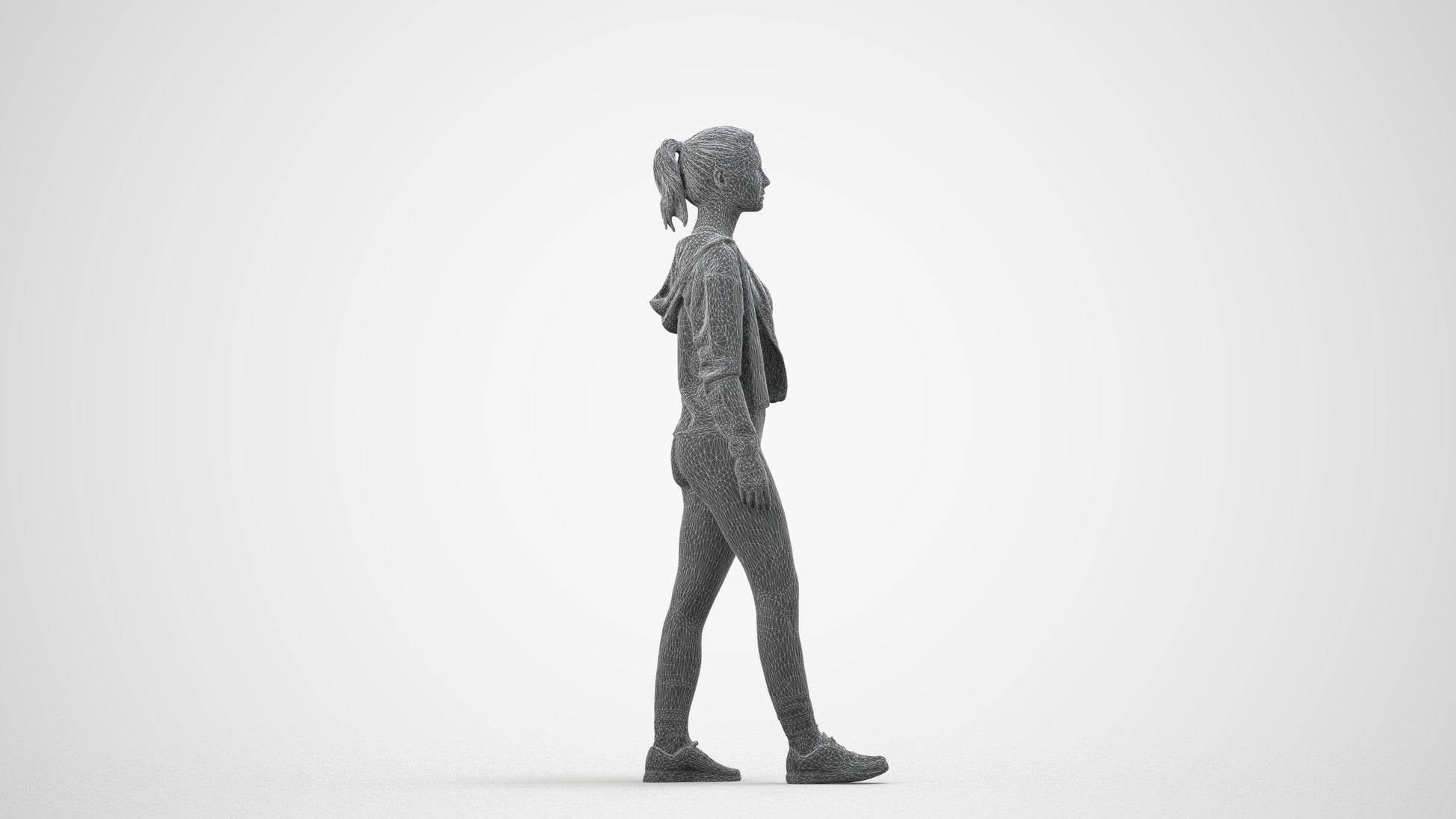realistic 3D people woman sport, render-ready for V-Ray and Corona, FBX OBJ, wireframe side view
