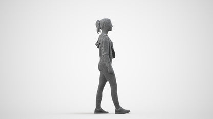 realistic 3D people woman sport, render-ready for V-Ray and Corona, FBX OBJ, wireframe side view