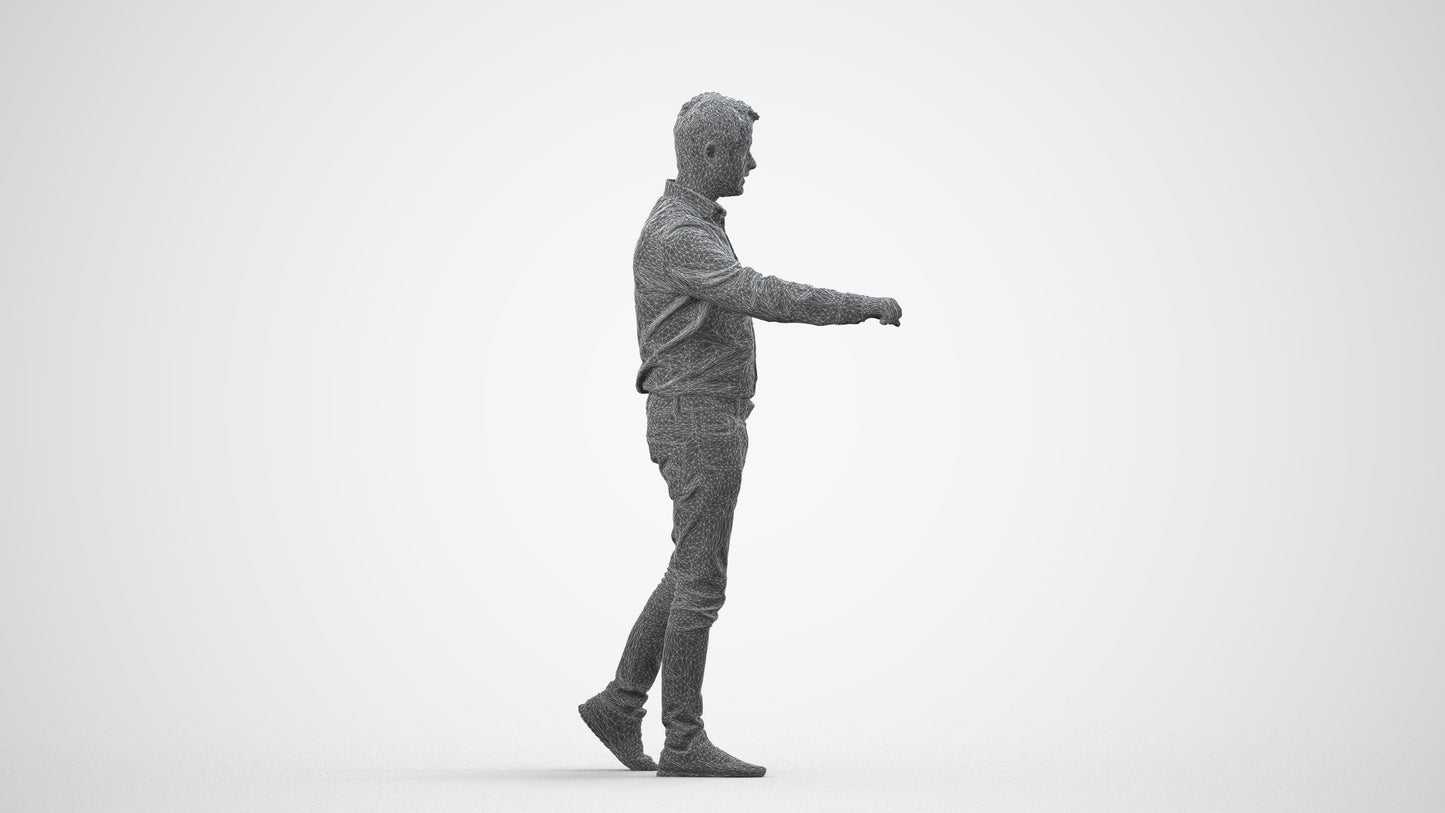 realistic 3D people man casual door, render-ready for V-Ray and Corona, FBX OBJ, wireframe side view