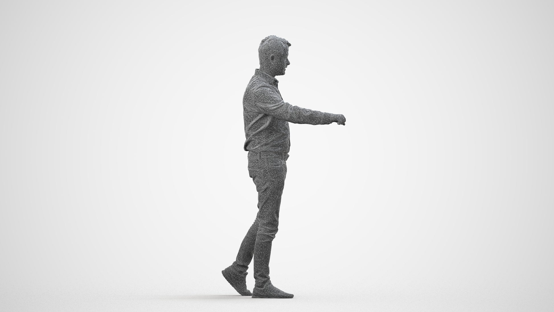 realistic 3D people man casual door, render-ready for V-Ray and Corona, FBX OBJ, wireframe side view