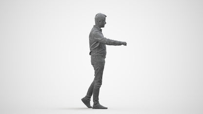 realistic 3D people man casual door, render-ready for V-Ray and Corona, FBX OBJ, wireframe side view