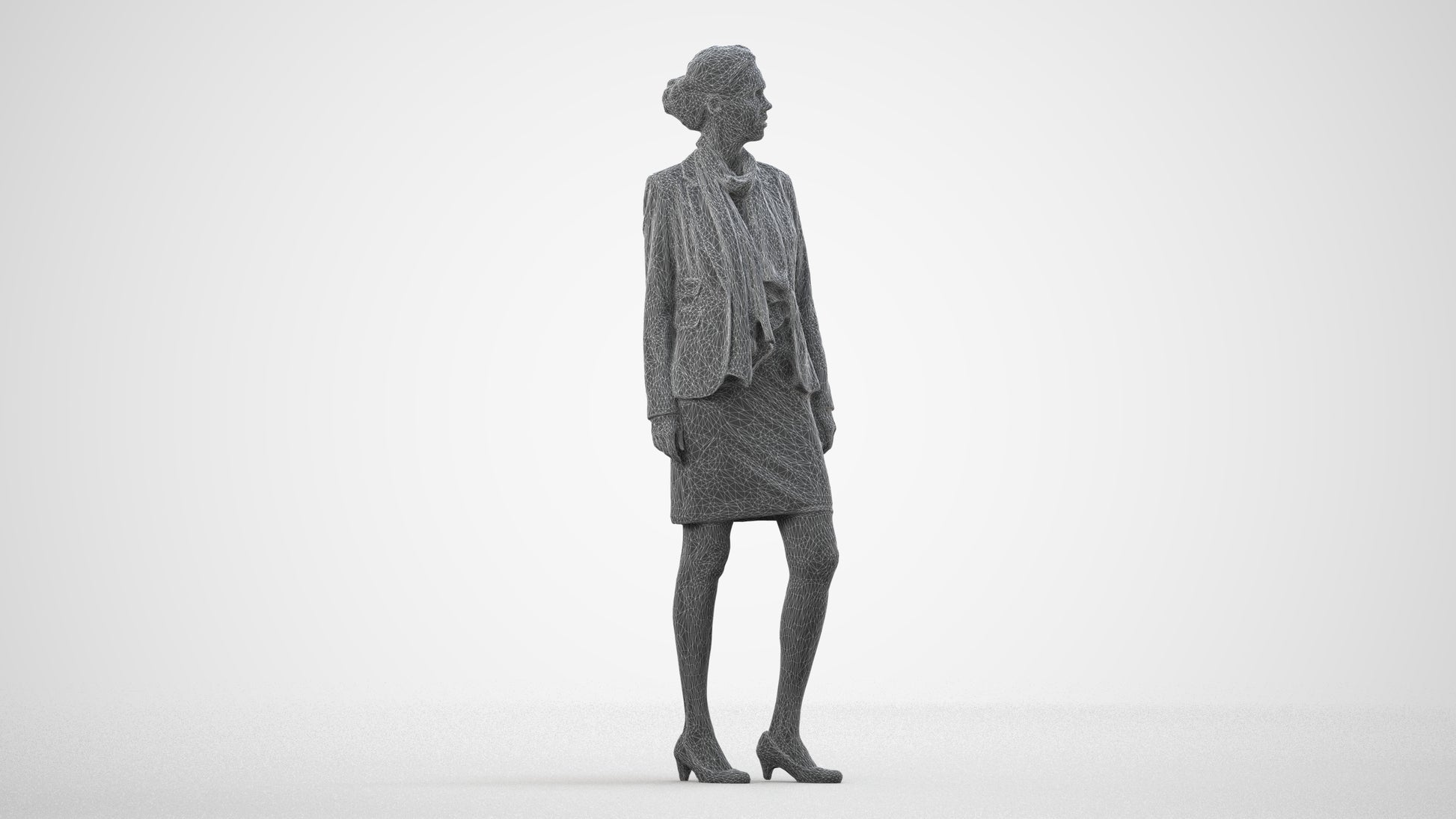 realistic 3D people woman business, render-ready for V-Ray and Corona, FBX OBJ, wireframe side view