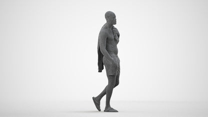 3D human model man pool, photogrammetry scanned person for archviz, wireframe side view