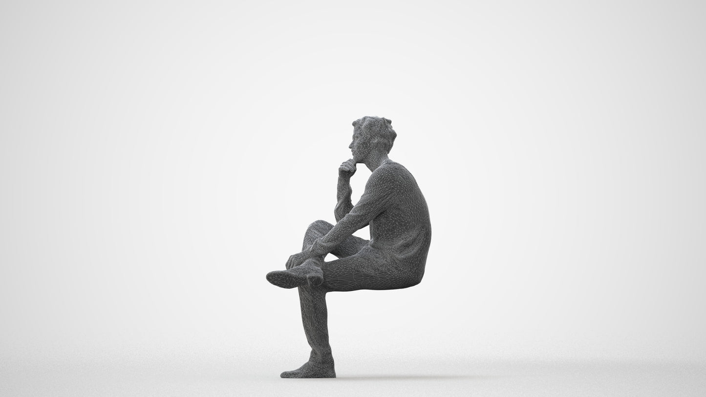 3D people model man casual sitting, scanned human for 3ds Max rendering, square thumbnail