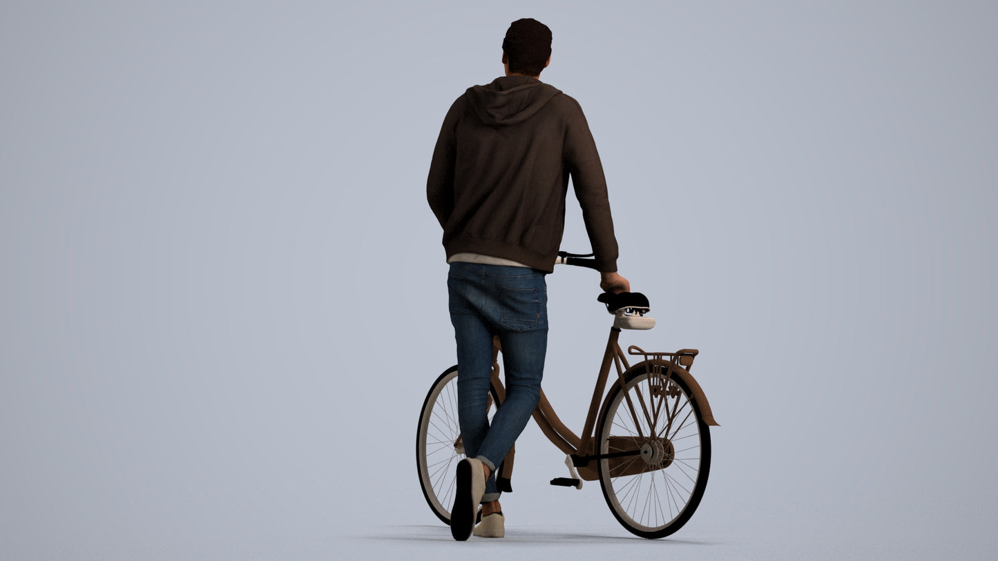 scanned 3D man casual cycling, photogrammetry people for Enscape and V-Ray, front view render