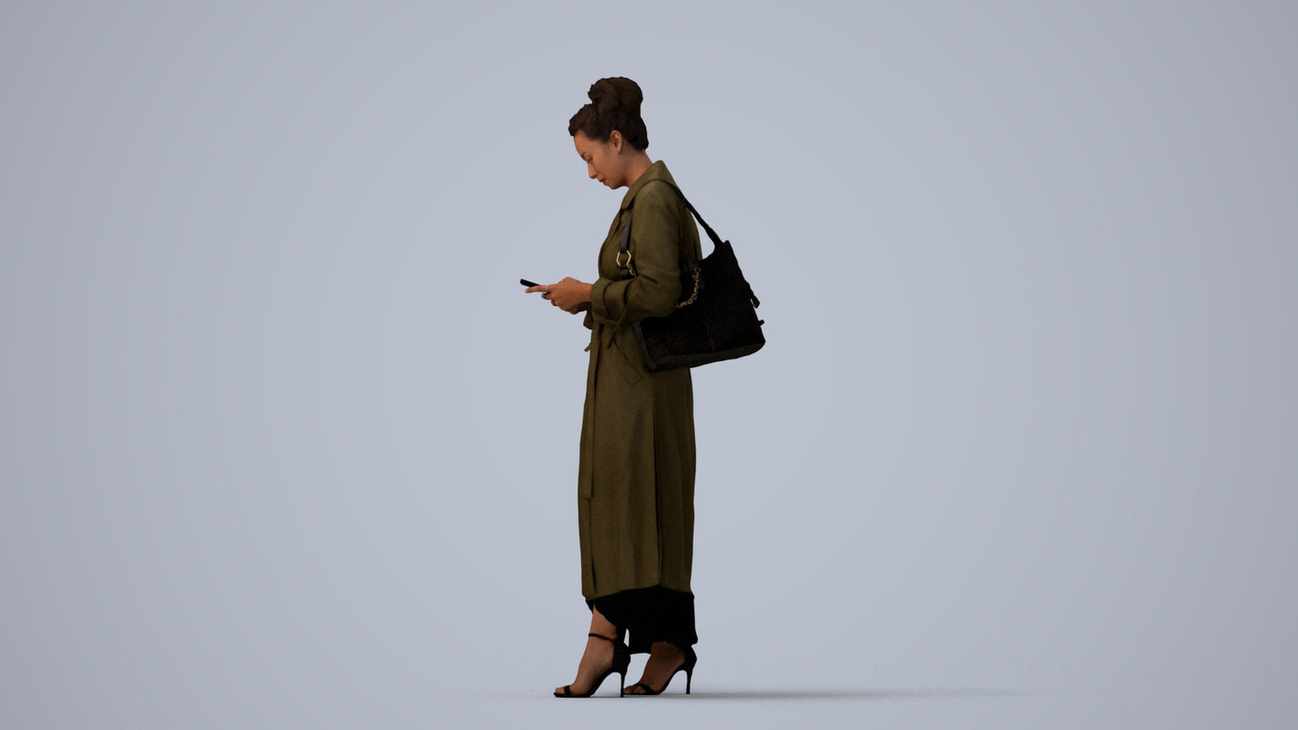 scanned 3D woman business standing, photogrammetry people for Enscape and V-Ray, three-quarter view render