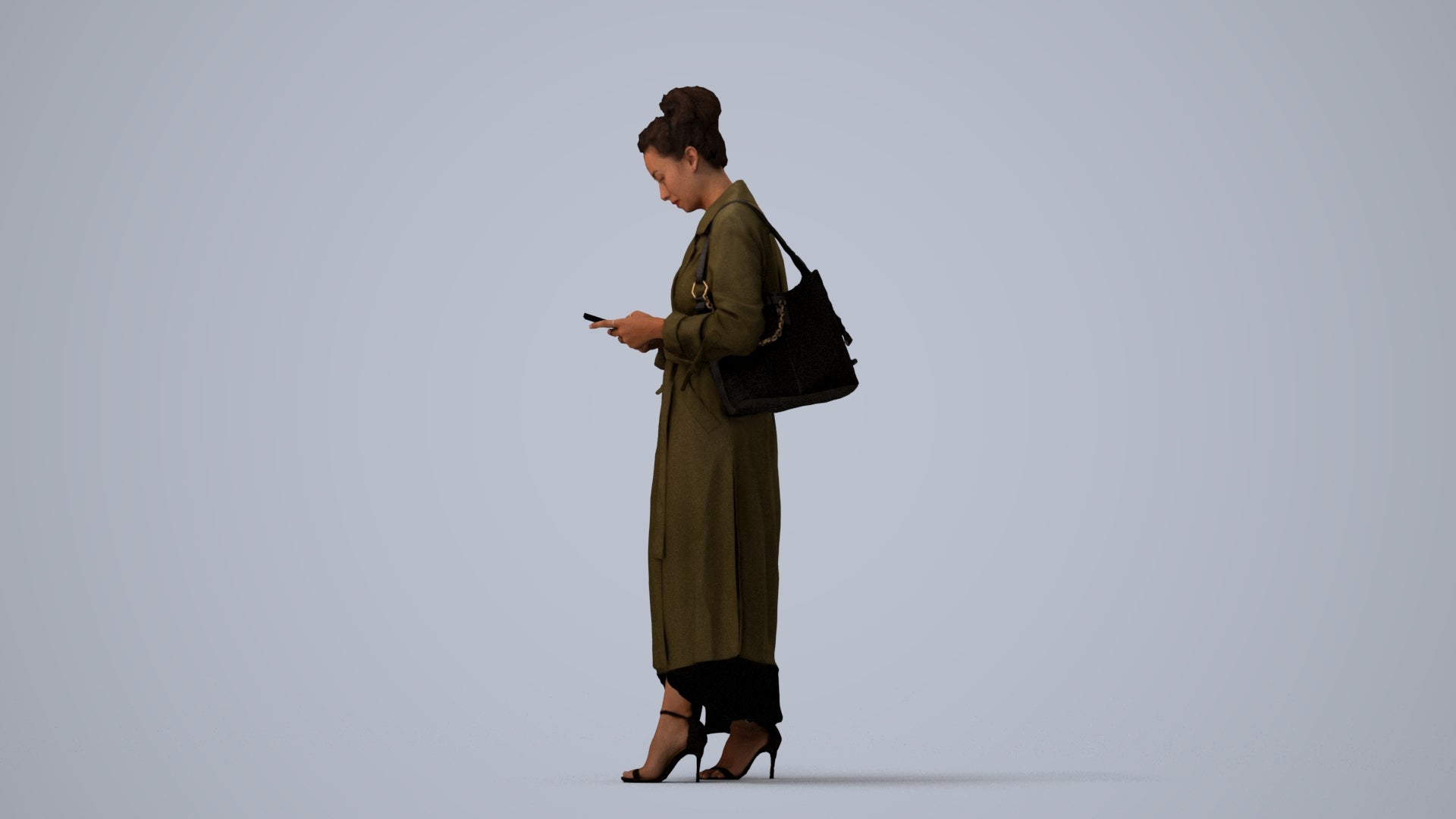scanned 3D woman business standing, photogrammetry people for Enscape and V-Ray, three-quarter view render