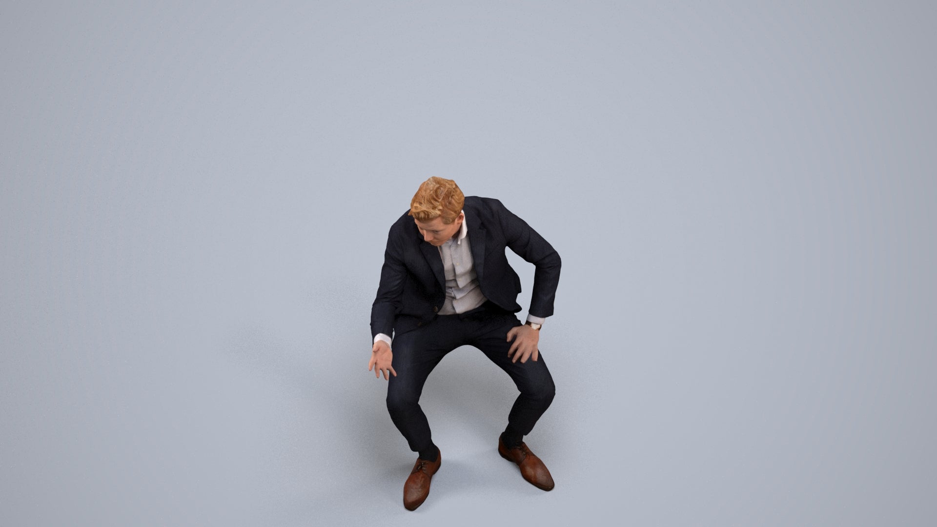 3D human model man business, photogrammetry scanned person for archviz, back view render