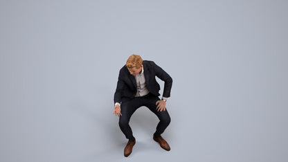 3D human model man business, photogrammetry scanned person for archviz, back view render