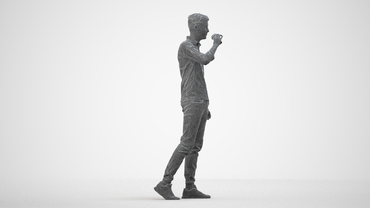 realistic 3D man casual walking, scanned archviz people for Blender and 3ds Max, wireframe side view