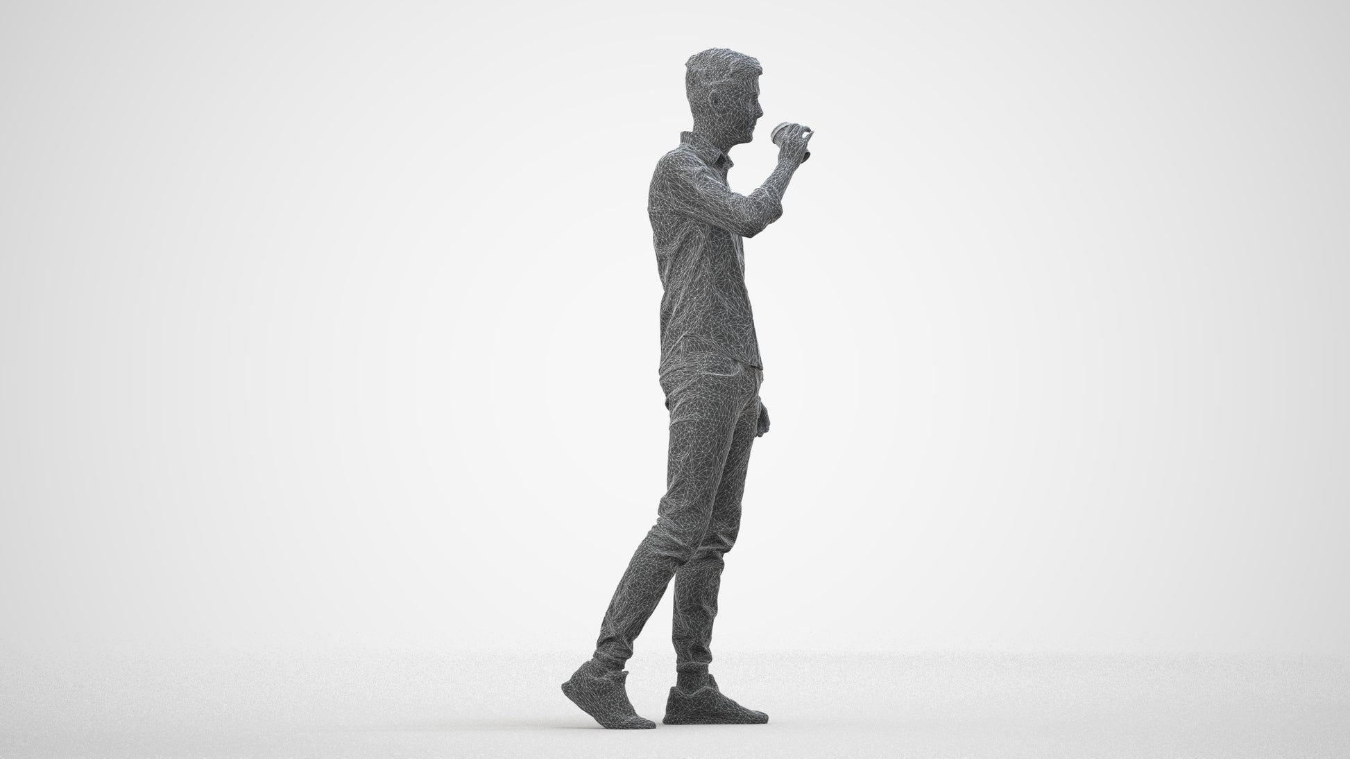 realistic 3D man casual walking, scanned archviz people for Blender and 3ds Max, wireframe side view