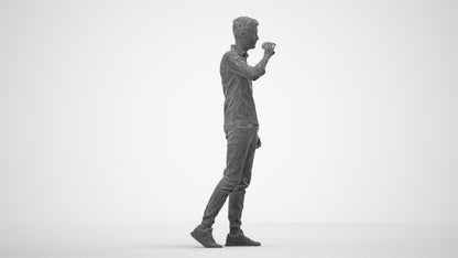 realistic 3D man casual walking, scanned archviz people for Blender and 3ds Max, wireframe side view
