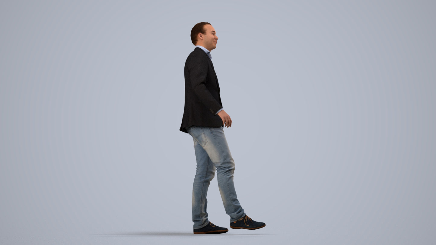 realistic 3D people man business, render-ready for V-Ray and Corona, FBX OBJ, side view render