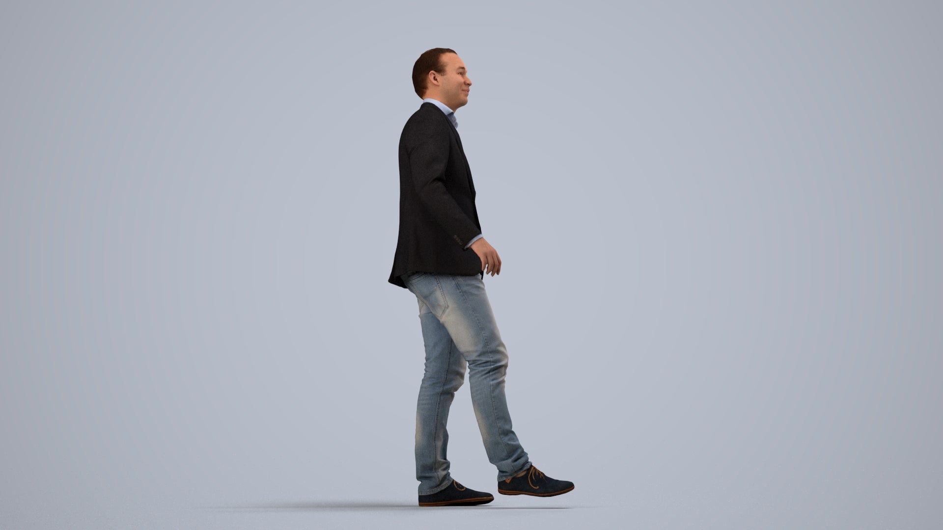 realistic 3D people man business, render-ready for V-Ray and Corona, FBX OBJ, side view render