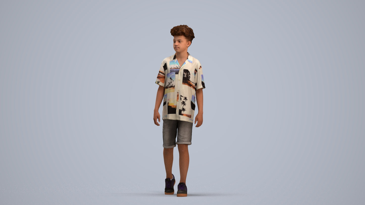 realistic 3D boy casual kids, scanned archviz people for Blender and 3ds Max, standing pose render