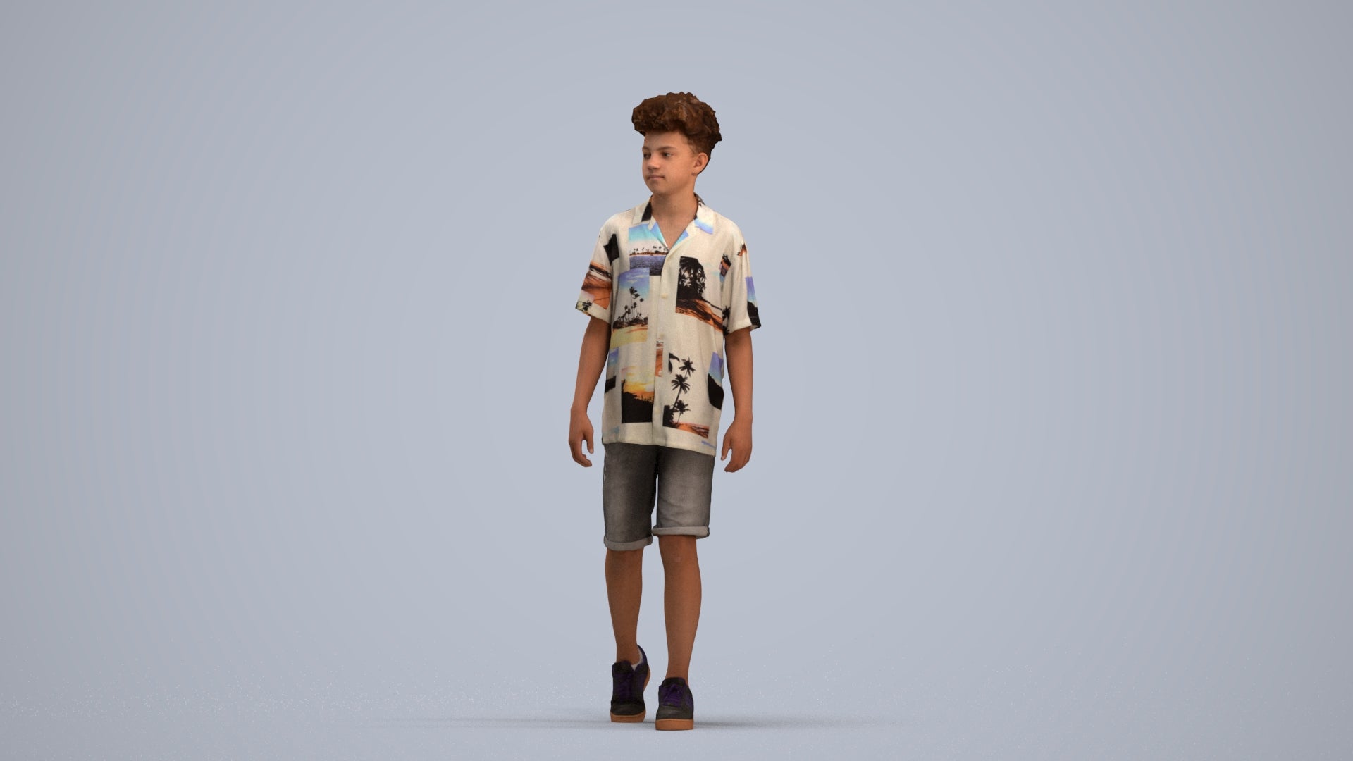 realistic 3D boy casual kids, scanned archviz people for Blender and 3ds Max, standing pose render
