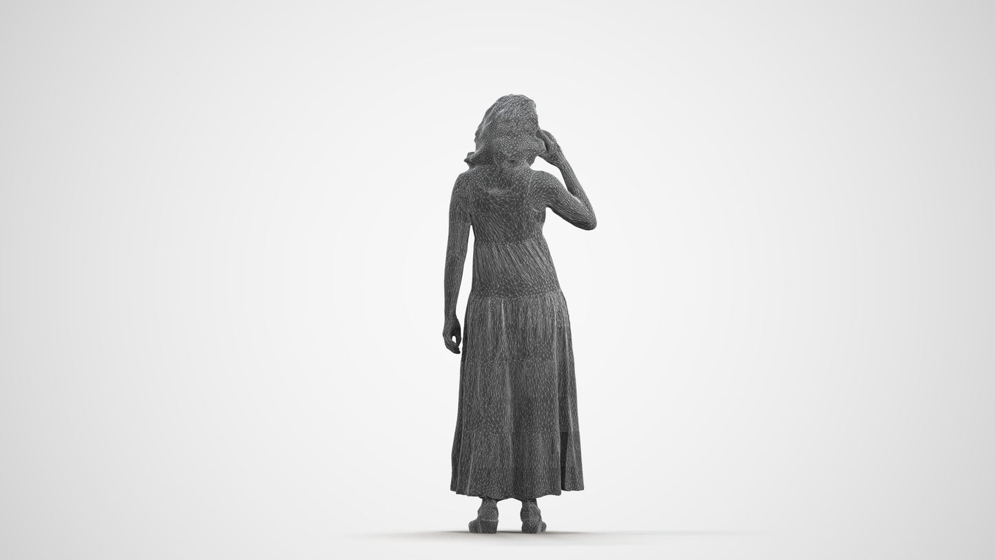 3D people model woman casual standing, scanned human for 3ds Max rendering, wireframe front view