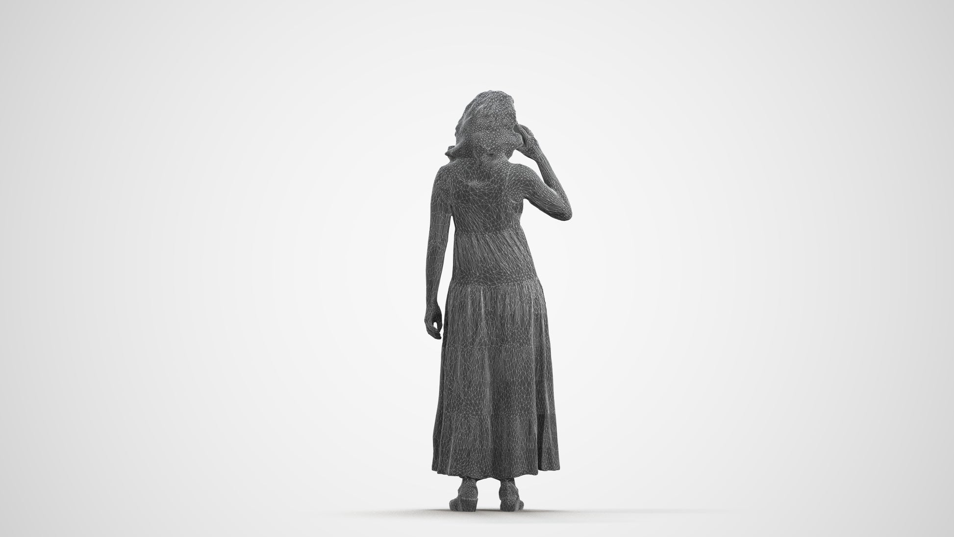 3D people model woman casual standing, scanned human for 3ds Max rendering, wireframe front view