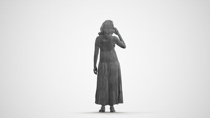 3D people model woman casual standing, scanned human for 3ds Max rendering, wireframe front view