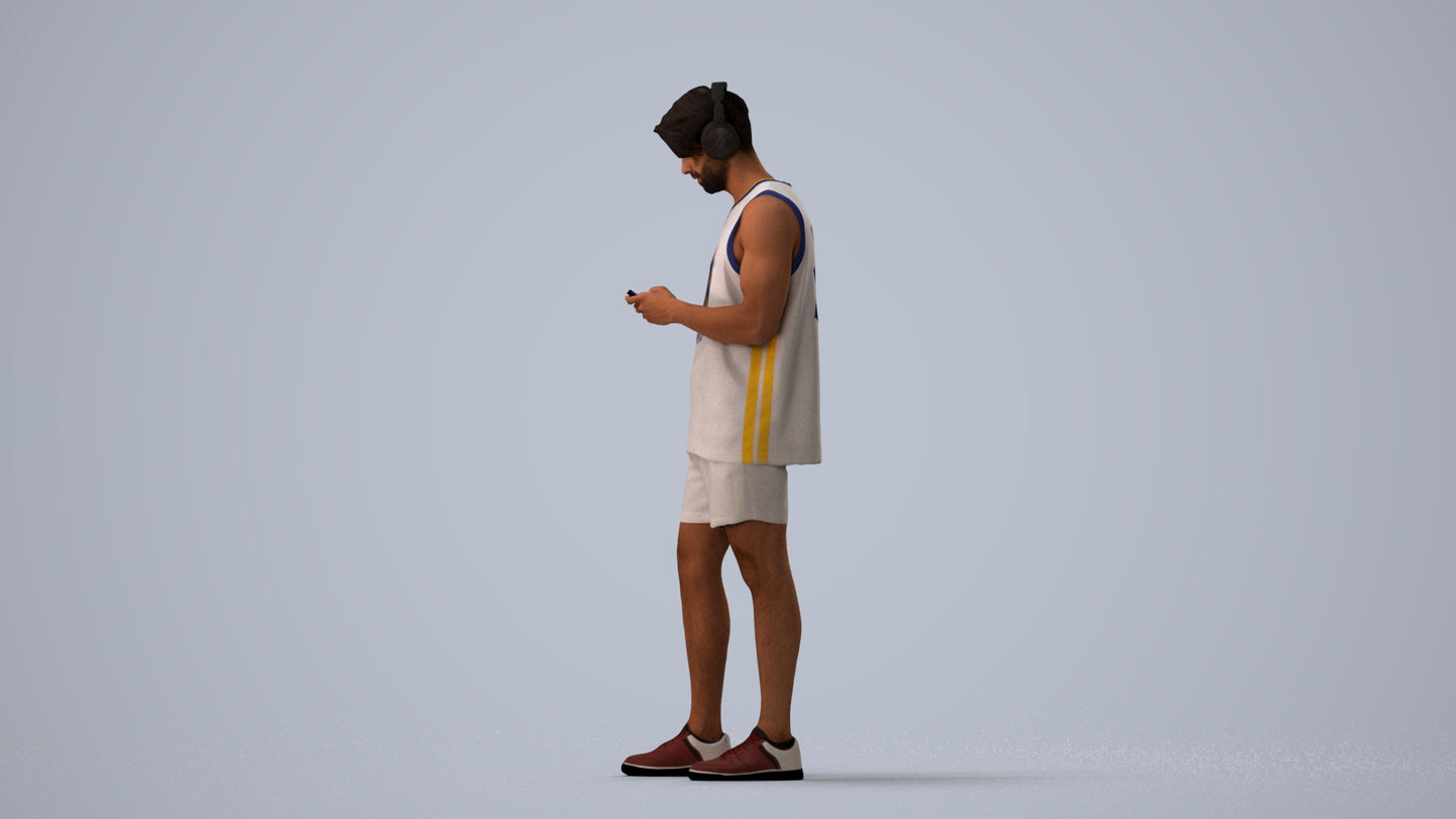 realistic 3D human man sport standing, archviz people FBX OBJ for Blender, three-quarter view render