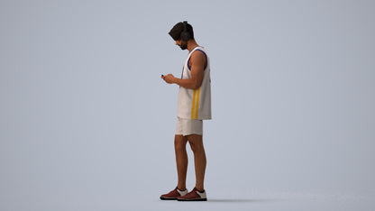 realistic 3D human man sport standing, archviz people FBX OBJ for Blender, three-quarter view render
