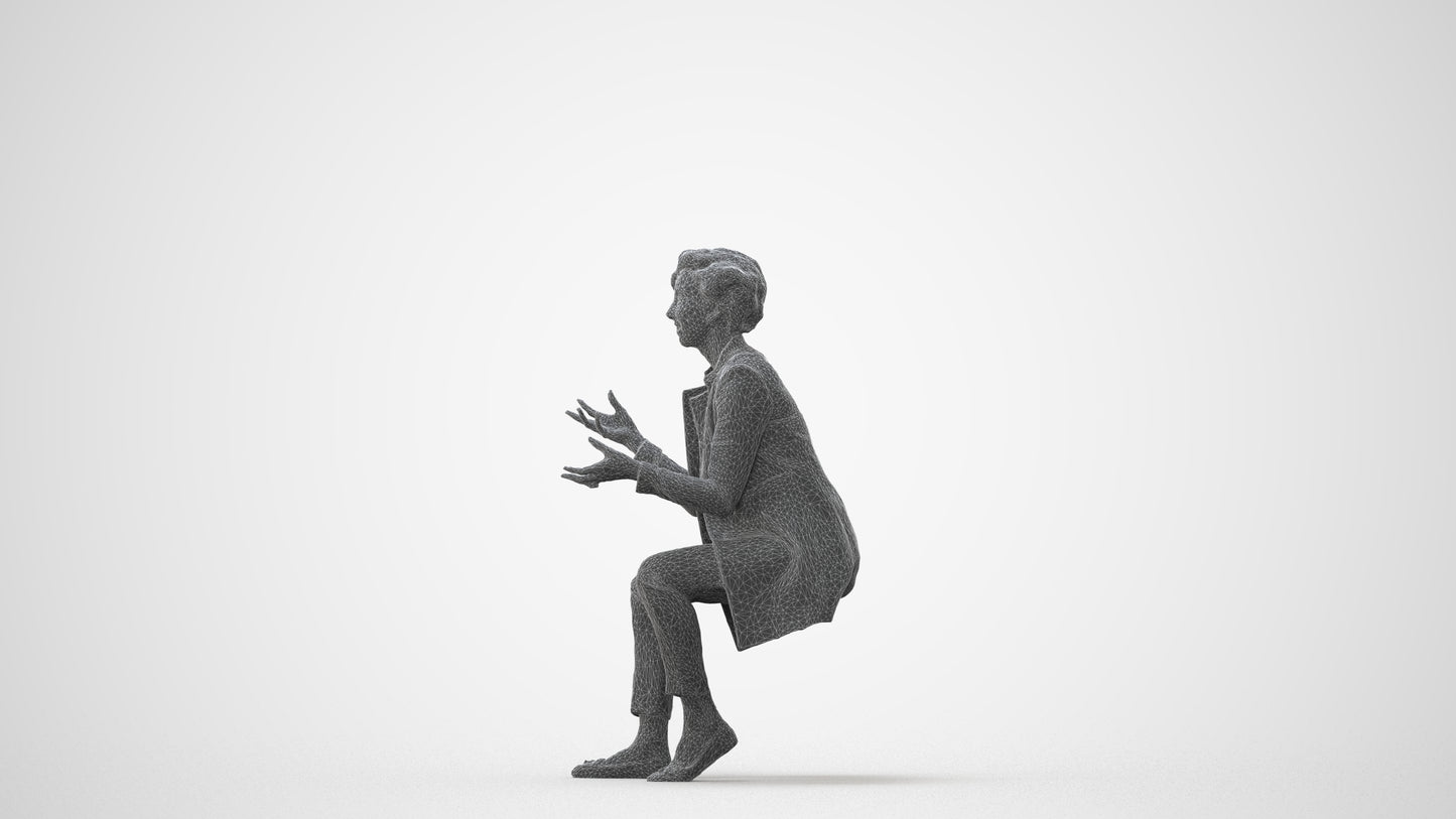 realistic 3D woman business sitting, scanned archviz people for Blender and 3ds Max, square thumbnail