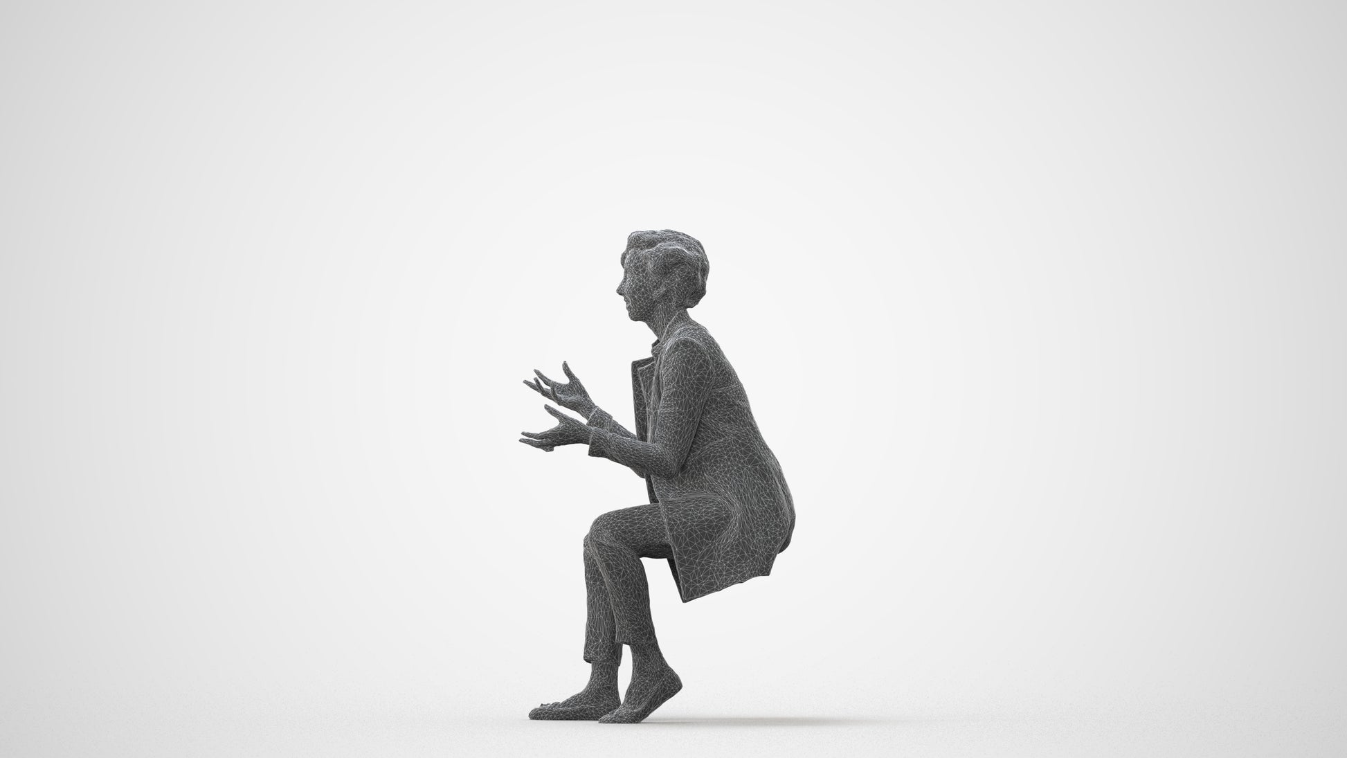 realistic 3D woman business sitting, scanned archviz people for Blender and 3ds Max, square thumbnail