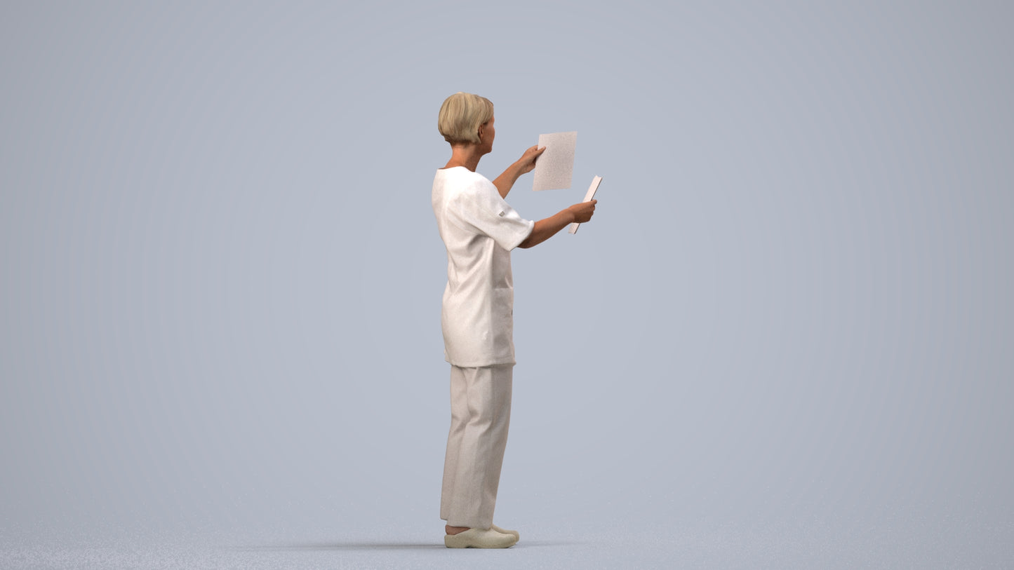 scanned 3D senior woman medical, photogrammetry people for Enscape and V-Ray, side view render
